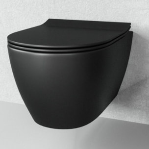 Pack WC Bati-support Geberit Duofix + WC sans bride Vitra SENTO noir mat + Abattant frein de chute + Plaque noire mat