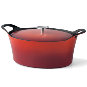 Volcan - Cocotte oval 29 cm de fundición de hierro rojo con tapa