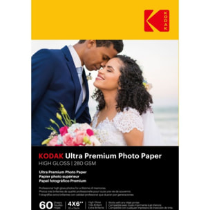 Papier photo instantané KODAK 60 feuilles A6 brillante 280gsm