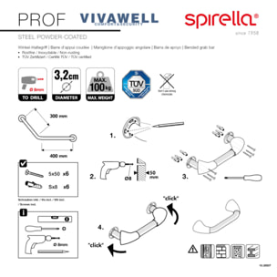 Barre de redressement ou d'appui coudée PROF Acier Inox 73,5cm Blanc Spirella
