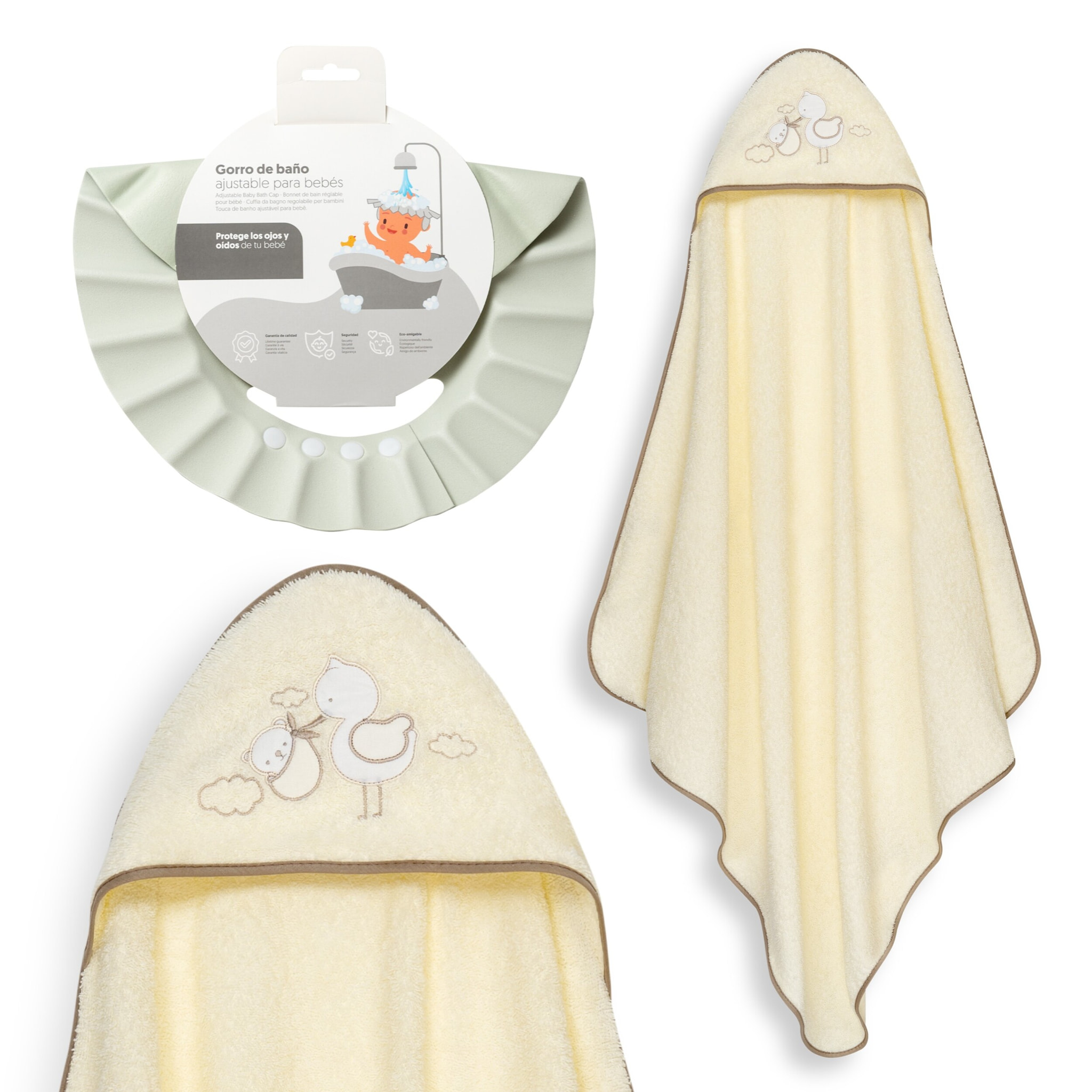 Capa Baño 1X1 Mod Cigueña Oso+Gorro Beig