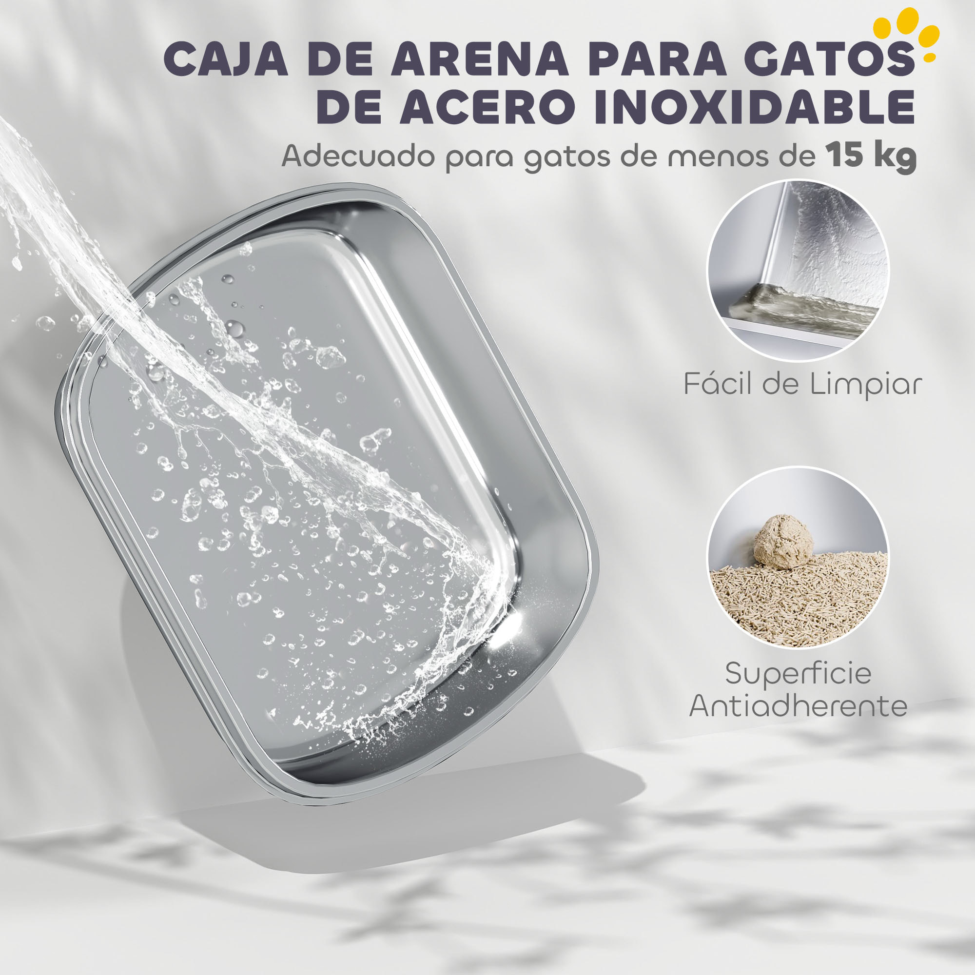 Arenero para Gatos Cubierto Extragrande Caja de Arena Cerrado con Bandeja de Acero Inoxidable Bordes Altos Pala Peldaño Zona para Caída de Arena sin Olor Fácil Limpieza para Gatos Grandes Gris