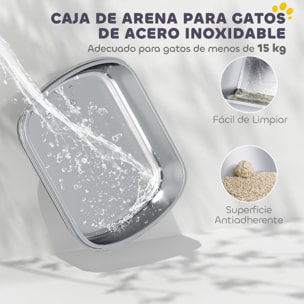 Arenero para Gatos Cubierto Extragrande Caja de Arena Cerrado con Bandeja de Acero Inoxidable Bordes Altos Pala Peldaño Zona para Caída de Arena sin Olor Fácil Limpieza para Gatos Grandes Gris