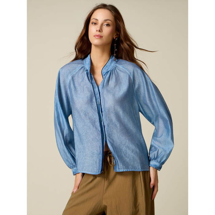 Oltre - Camisa mezcla lyocell efecto desgastado - Light - blue