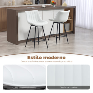 Juego de 2 Taburetes de Bar Giratorios, Taburetes Altos de Cocina con Respaldo Curvado y Reposapiés, Tapizado en PU, Marco de Acero, Sillas Altas de Cocina para Comedor, Salón, Blanco