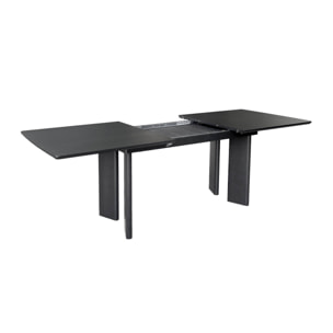 Table à manger rectangulaire extensible bois d'hévéa et placage chêne noir 6-8 places 170-210cm - Albane