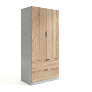 Armario de 2 puertas y 2 cajones en gris cemento y roble canadian 81,5x180 cm Lark Gris Cemento - Roble Canadian