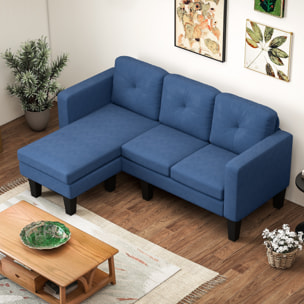 Sofá Chaise Longue Reversible, Sofá de 3 Plazas en Forma de L, Tapizado en Chenilla, Asiento y Respaldo Acolchados, Estructura de Acero, 186x130x84 cm, Azul