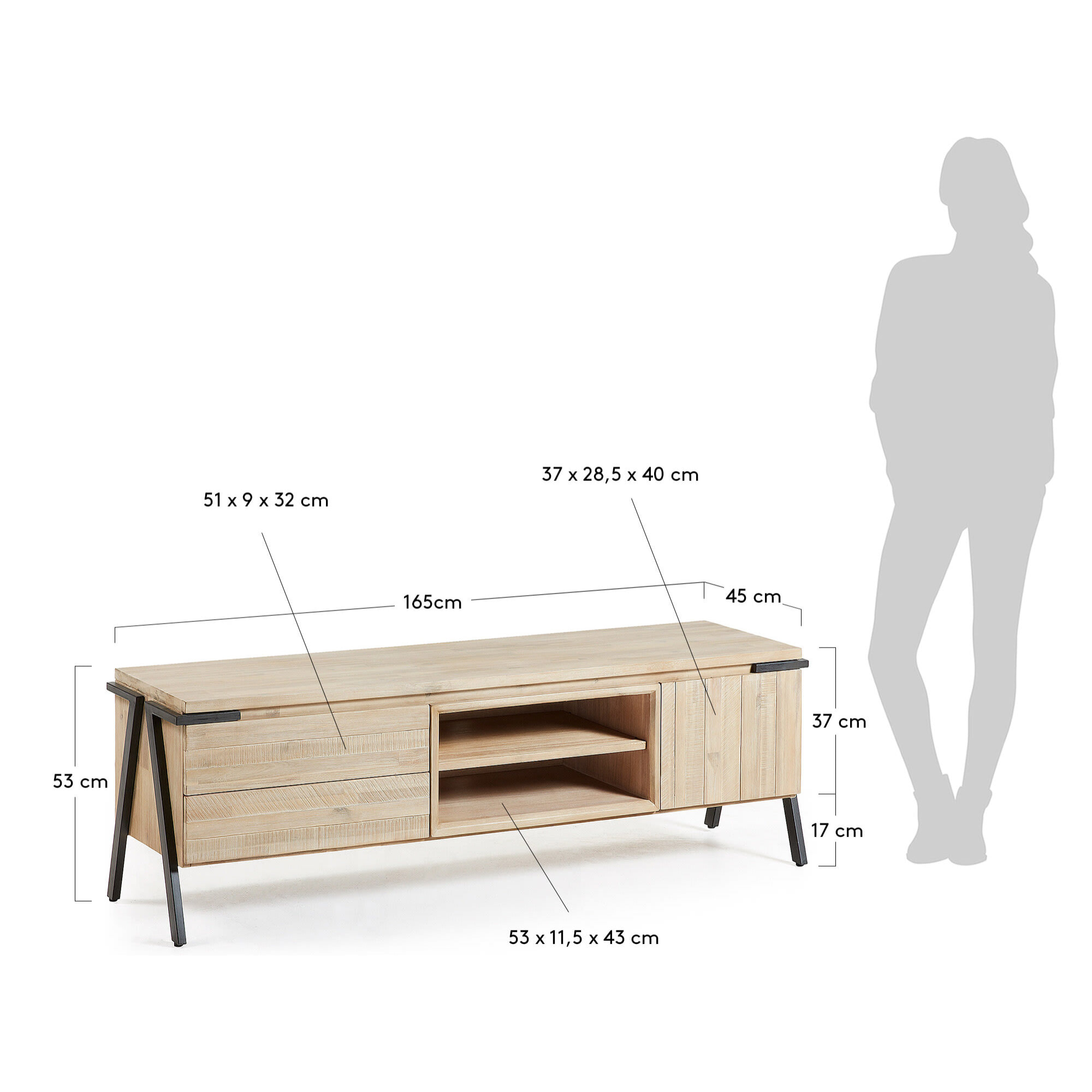 Kave Home - Mobile TV Thinh in legno di acacia con gambe in acciaio