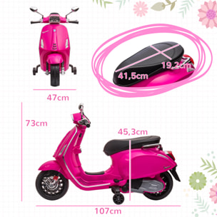 Scooter électrique enfant Vespa 6V - musiques, feu AV, entrée USB, radio FM - 2 roues support aux. - rose