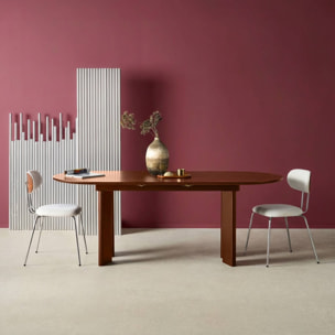 Table à manger oblongue extensible bois d'hévéa et placage chêne 6-8 places ALBANE