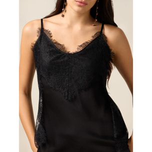 Oltre - Top in raso con pizzo - Nero
