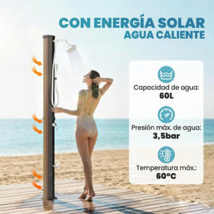 Ducha Solar de Jardín 60 L Ducha Solar Exterior con Cabezal Rociador de Mano Grifo de Pies Agua Fría y Caliente Máx. 60 °C Conexión Manguera para Piscina Camping Patio 21,8x18,2x227 cm Negro