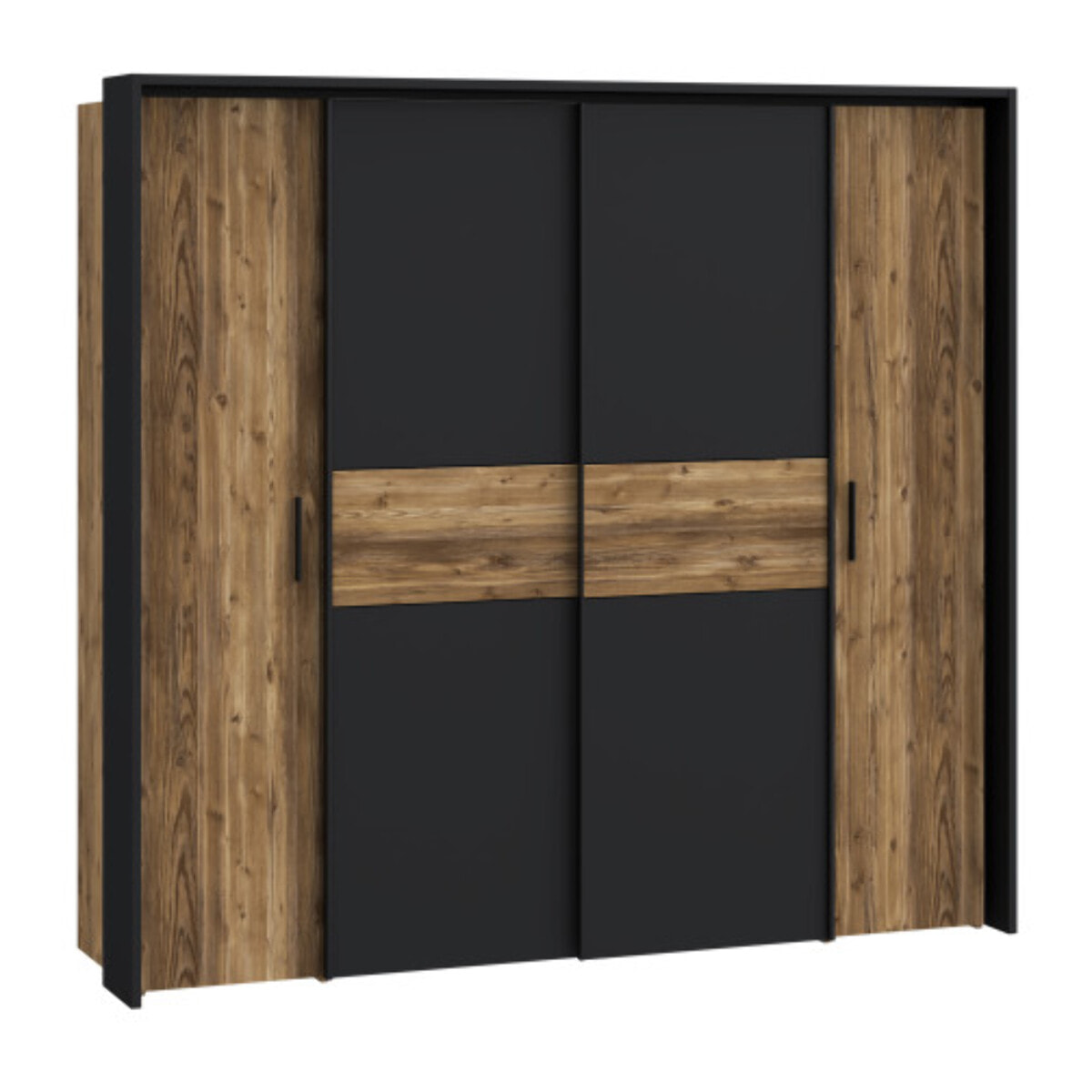 Armoire H209cm 2 portes coulissantes décor épicéa et noir mat - YAL