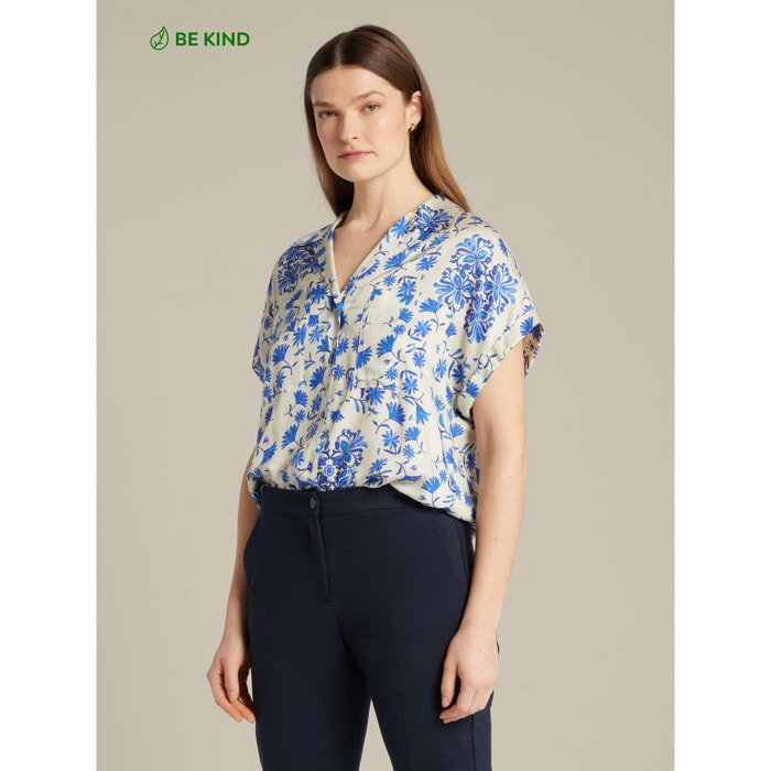 Elena Mirò - Camisa de viscosa ECOVERO™ estampada - Azul aciano