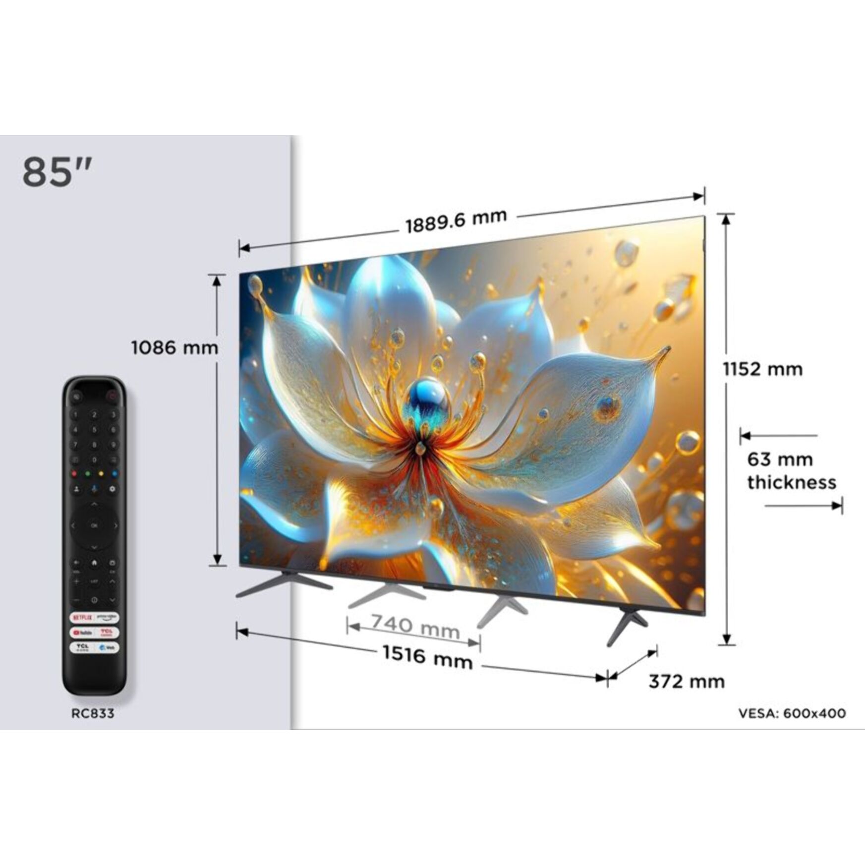 TV QLED TCL 85P89K 144Hz 2025-85 pouces (215cm)