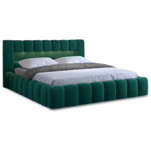 Cleo - lit coffre avec led - 160x200 cm - sommier inclus - en velours - Vert
