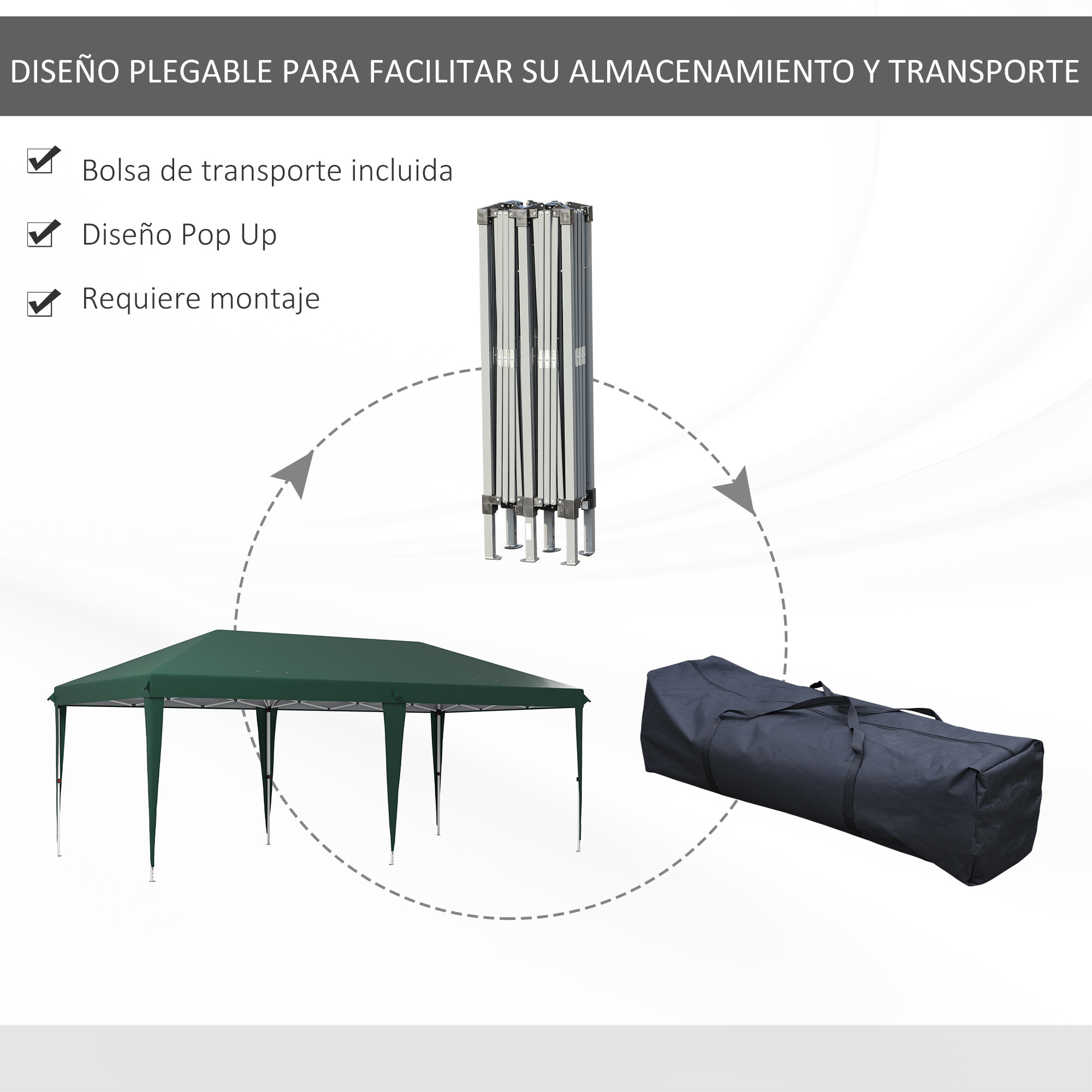 Outsunny Carpa Plegable 6x3 m Cenador de Jardín Gazebo con Altura Ajustable en 3 Niveles Bolsa de Transporte Marco de Acero Anti-UV para Patio Fiestas Camping Verde