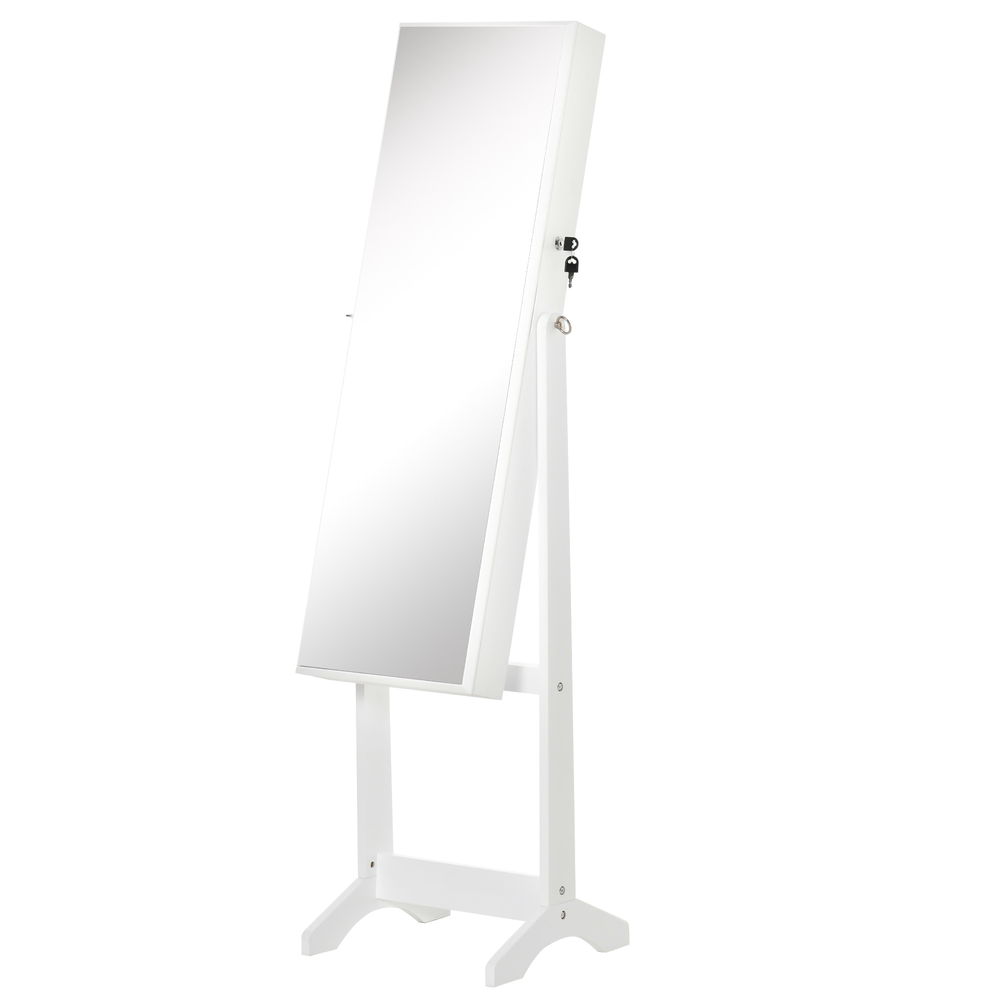 Armoire à bijoux avec miroir à pied multi-rangement inclinaison réglable serrure dim. 46L x 36,5l x 151,5H cm MDF blanc