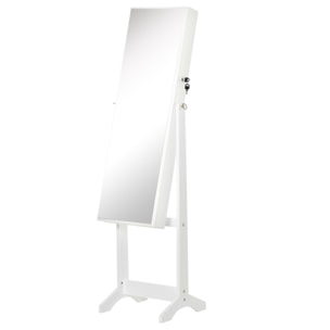 Armoire à bijoux avec miroir à pied multi-rangement inclinaison réglable serrure dim. 46L x 36,5l x 151,5H cm MDF blanc