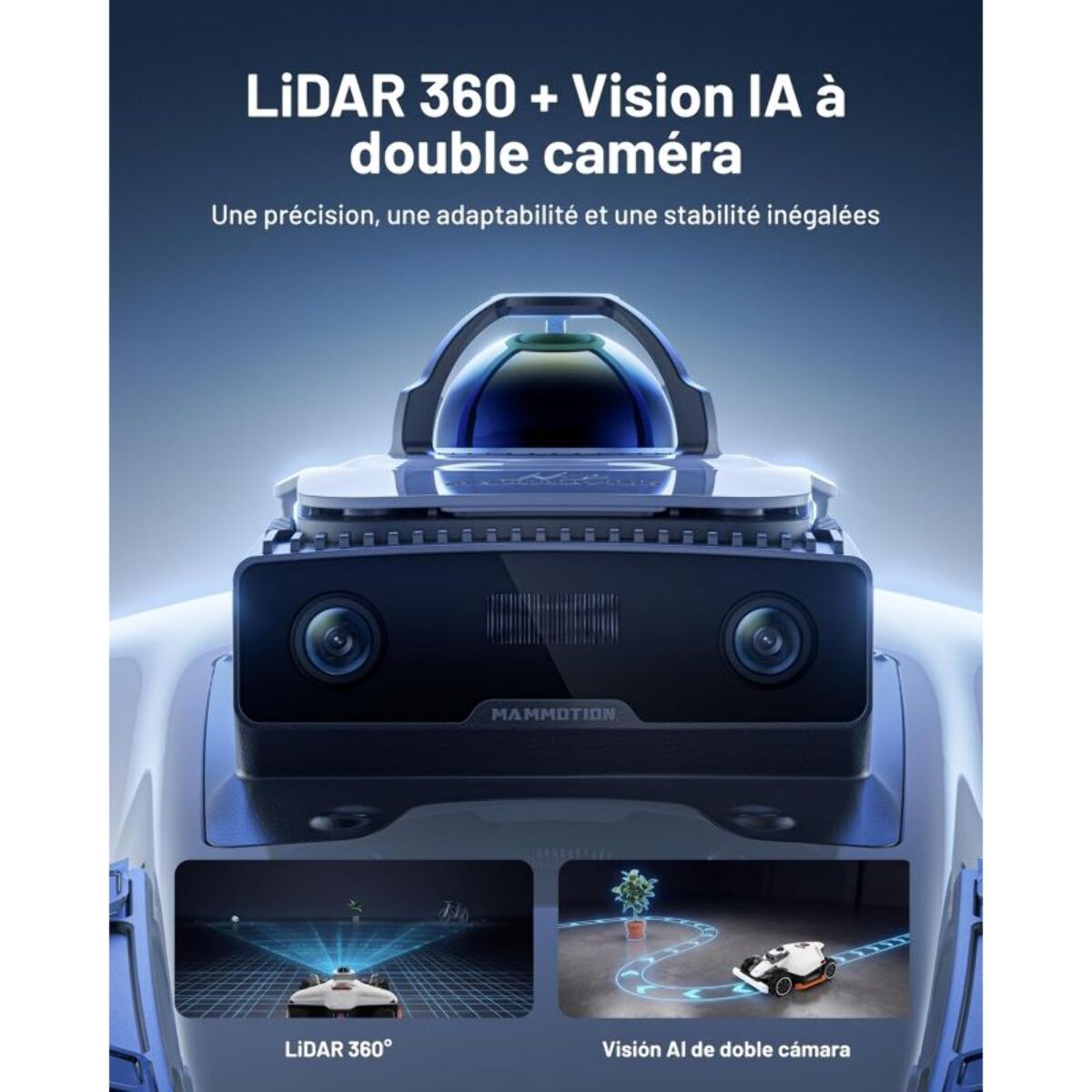Robot tondeuse MAMMOTION Luba 3 AWD 1500, Lidar 360° - NetRTK - vision IA, 1500m² de superficie, 15 multi-zones, pente 80%