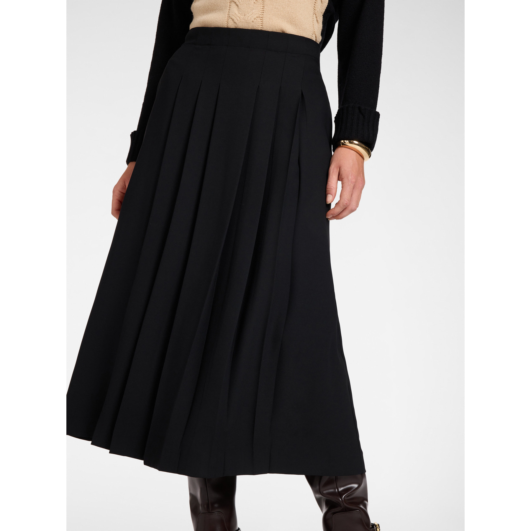 Elena Mirò - Gonna plissé lunga in enver satin - Nero