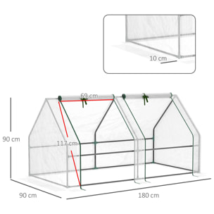 Mini Invernadero de Jardín Terraza 180x90x90 cm Tipo Caseta Tubo de Acero con 2 Ventanas Enrollables Vivero Casero para Cultivo Plantas Verduras Blanco