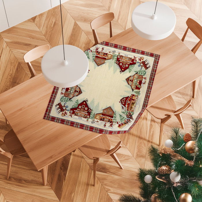CENTROTAVOLA NATALIZIO JACQUARD DISEGNO RED COTTAGE