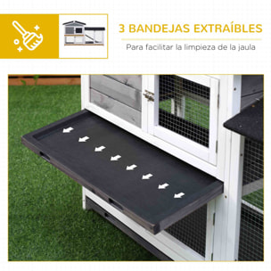 Conejera de Madera Exterior Jaula para Conejos de 2 Niveles con Techo Asfáltico 2 Corrales de Metal Bandeja Extraíble 2 Puertas y Rampa 157,4x53x93,5 cm Gris