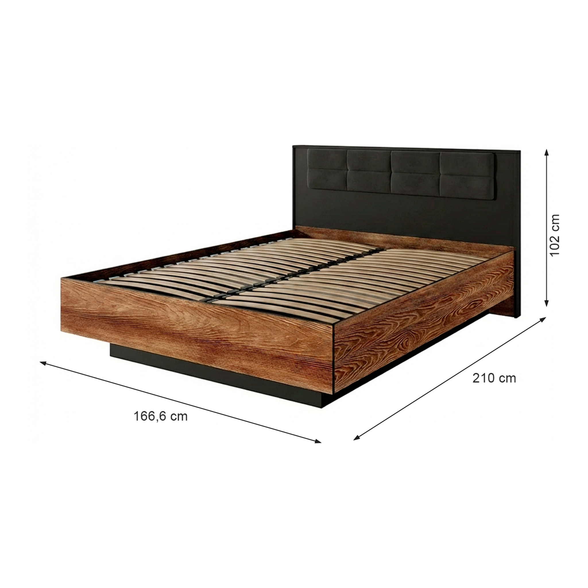 Testiera Imbottita E Struttura Letto Matrimoniale Con Contenitore Design Moderno Camera Da Letto 166.6 x 210 x 102 Cm Castagno E Antracite