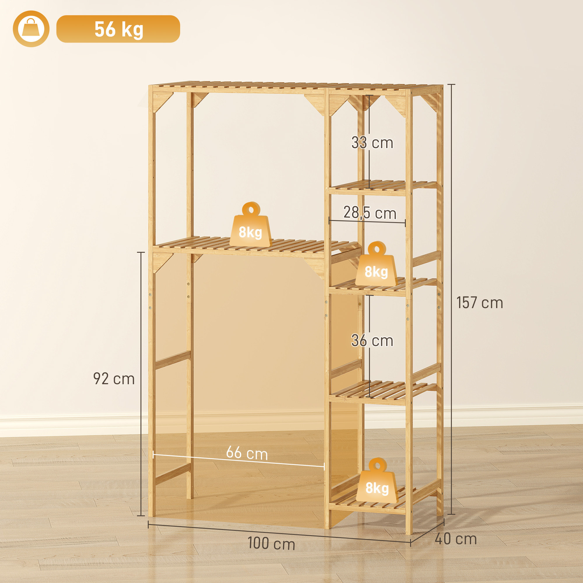 Estantería para Lavadora de Bambú, Mueble para Lavadora o Inodoro con Estantes Reversibles y Ajustables, Ahorra Espacio, Para Lavandería, Baño, Madera Natural