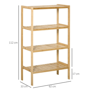 Estantería de Bambú de 4 Niveles Mueble Organizador Multifuncional para Baño Cocina Salón con Dispositivo Antivuelco 62x33x112 cm Natural