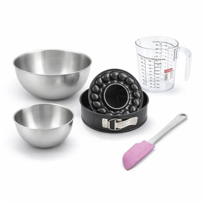 Set pâtisserie avec moule à manqué et à savarin, 2 bols à mixer, verre mesureur et spatule Zenker
