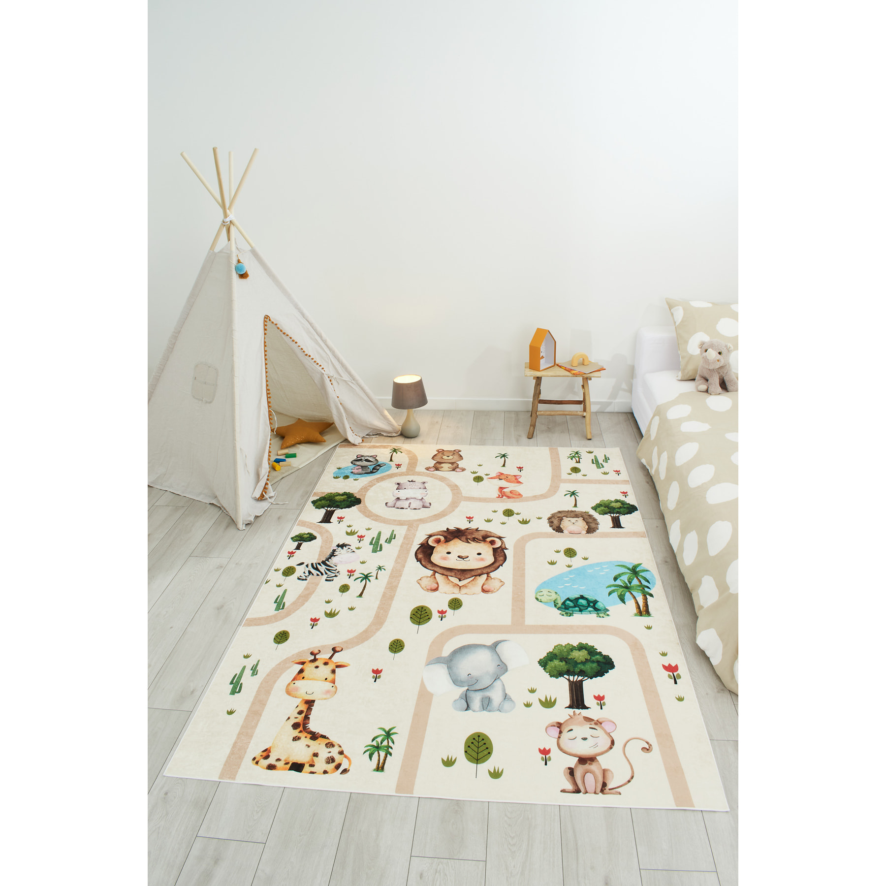 HAPPY - Tapis enfant motif circuit animaux