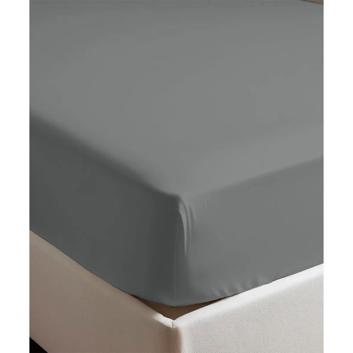 Lenzuolo Inferiore elastico tutto giro PERCALLE GRIGIO tinta unita per letto matrimoniale 100% Percalle di Cotone e Made in Italy