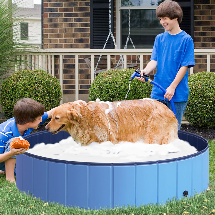 Bañera Plegable para Mascotas de PVC y Madera Φ140x30cm Azul