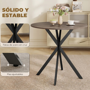 HOMCOM Mesa de Comedor Redonda, Mesa de Cocina Pequeña para 2 Personas, Estilo Industrial, Patas de Acero Cruzadas, para Comedor, Cocina, Salón, Ø80 cm, Marrón