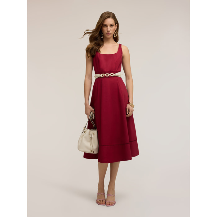Motivi - Vestido flare en popelín con ajouré - Rojo