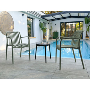 TIAGO - Lot de 2 fauteuils de jardin empilables en Polypropylène vert olive