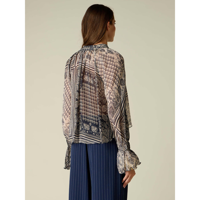 Oltre - Blusa in viscosa fantasia - Blu