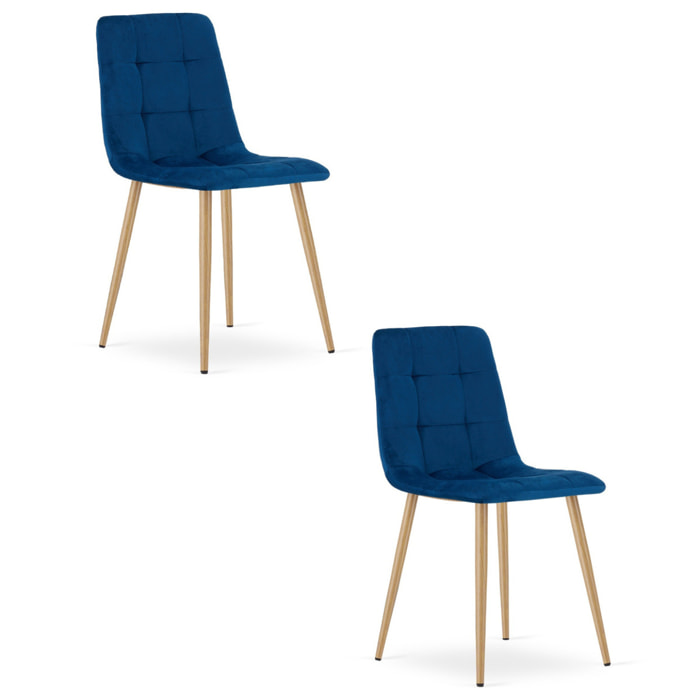 Set di 2 sedie Kara in velluto blu e gambe effetto legno