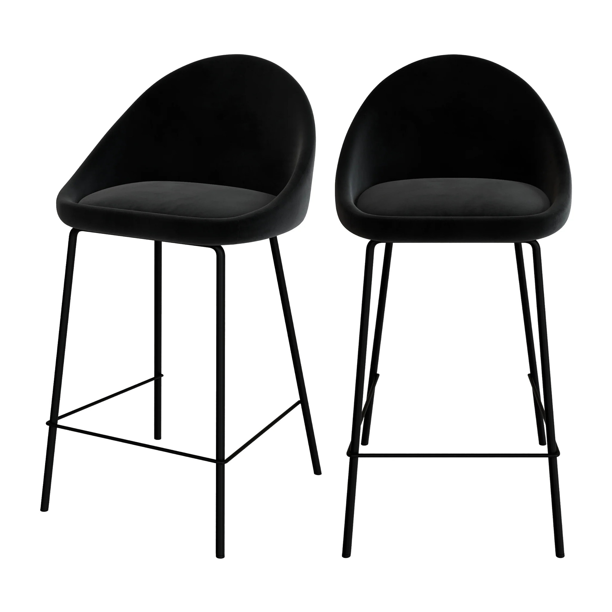 Lot de 2 chaises pour îlot central 65 cm en velours noir - Misty
