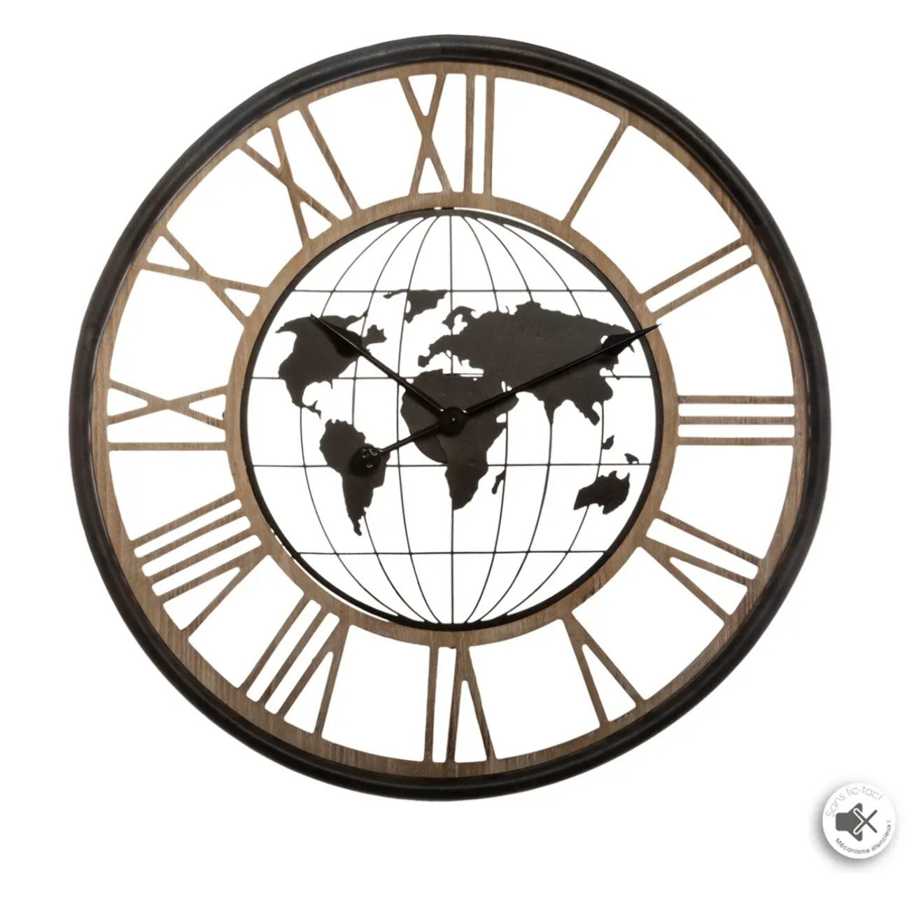 Horloge monde noir D67cm