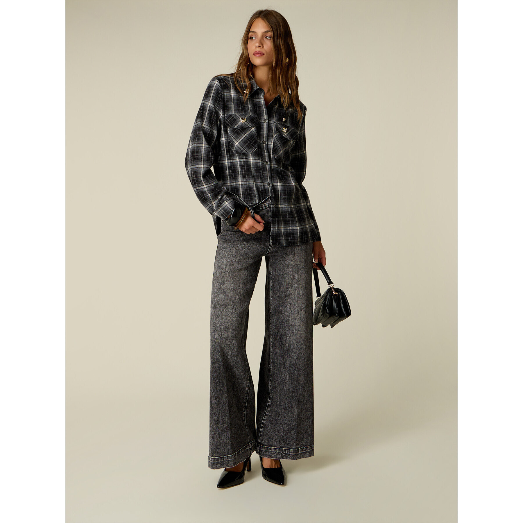 Oltre - Jeans wide leg in denim stone washed - Grigio