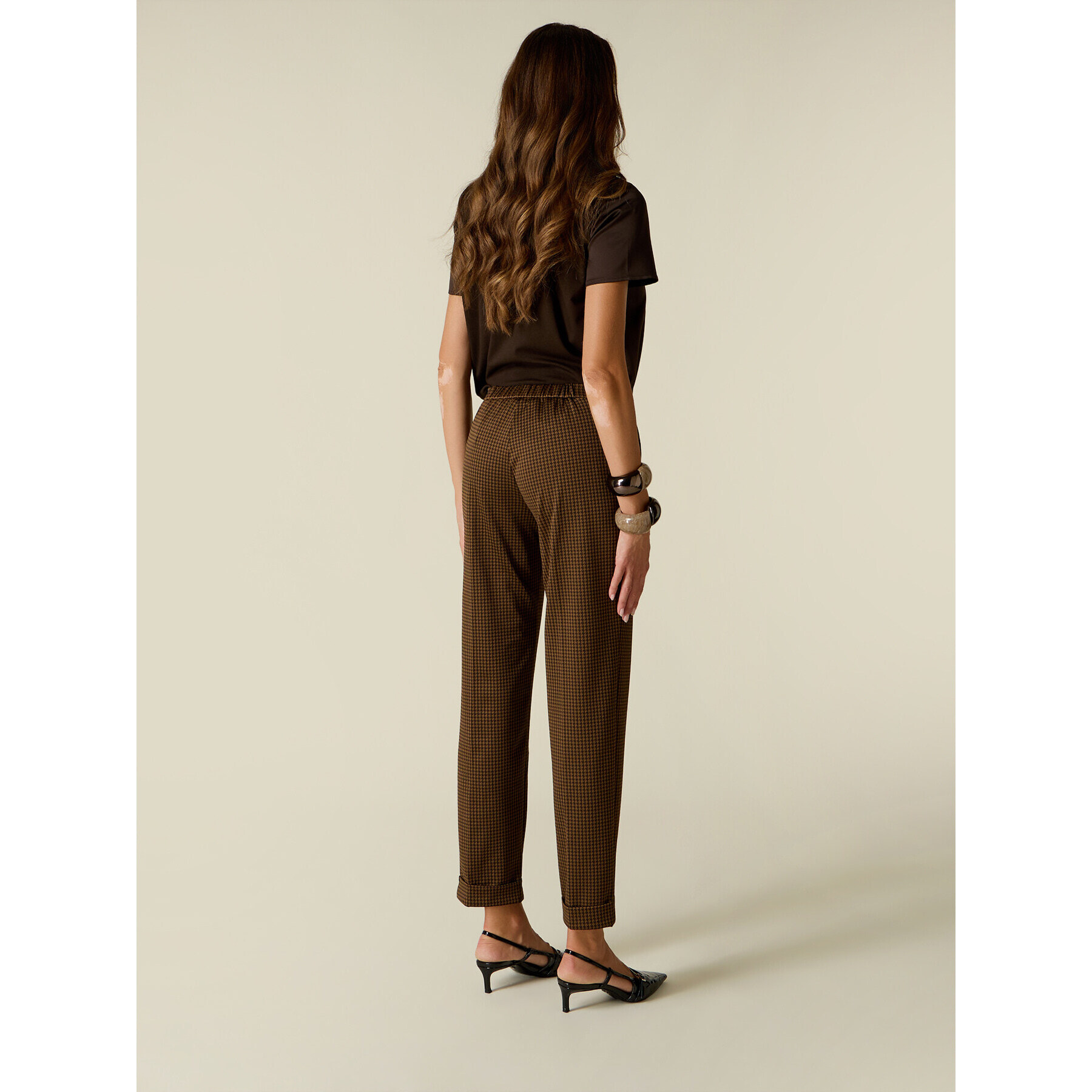 Oltre - Pantaloni in punto milano pied de poule - Marrone