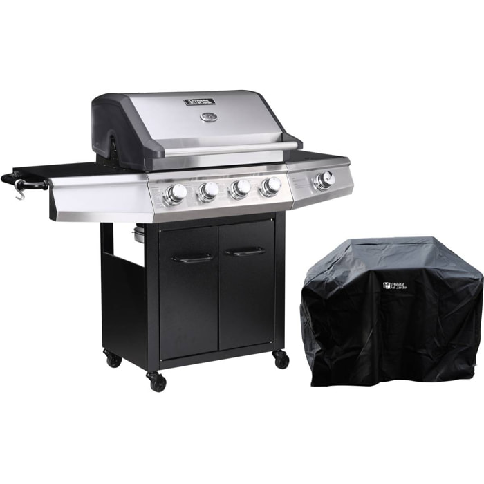 Barbecue gaz "Bingo 5" - 5 Brûleurs dont 1 latéral - 15.2kW + Housse protection - Noir