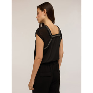 Motivi - Blusa fluida bordada - Negro