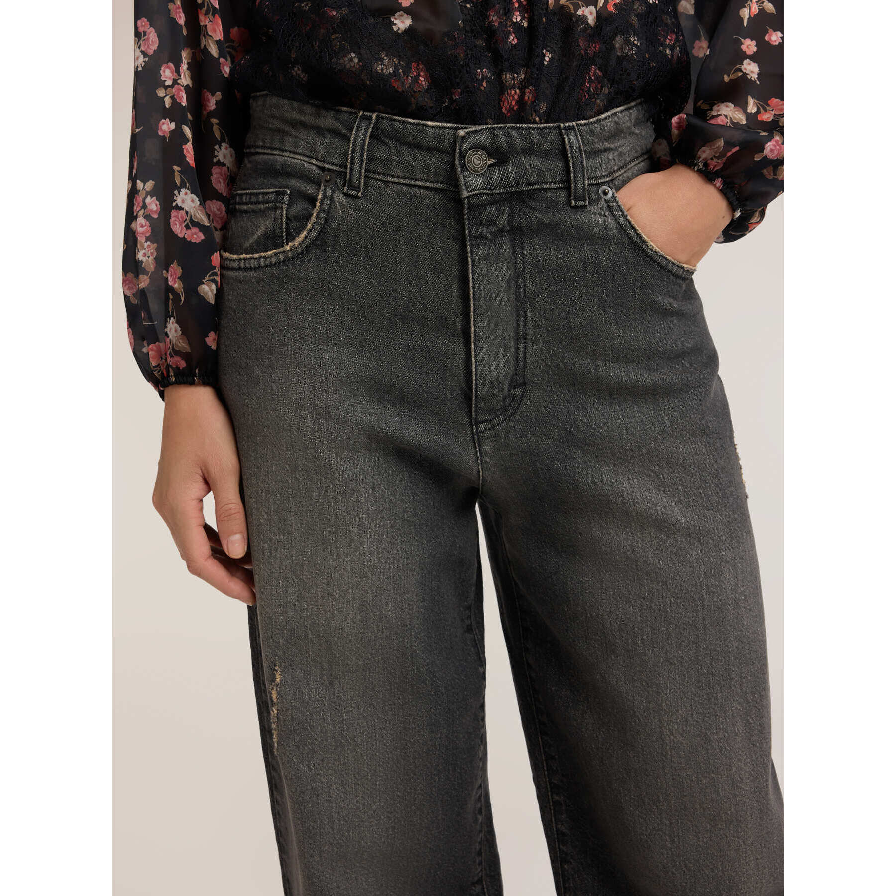 Motivi - Jeans barrel in denim black wash - Nero