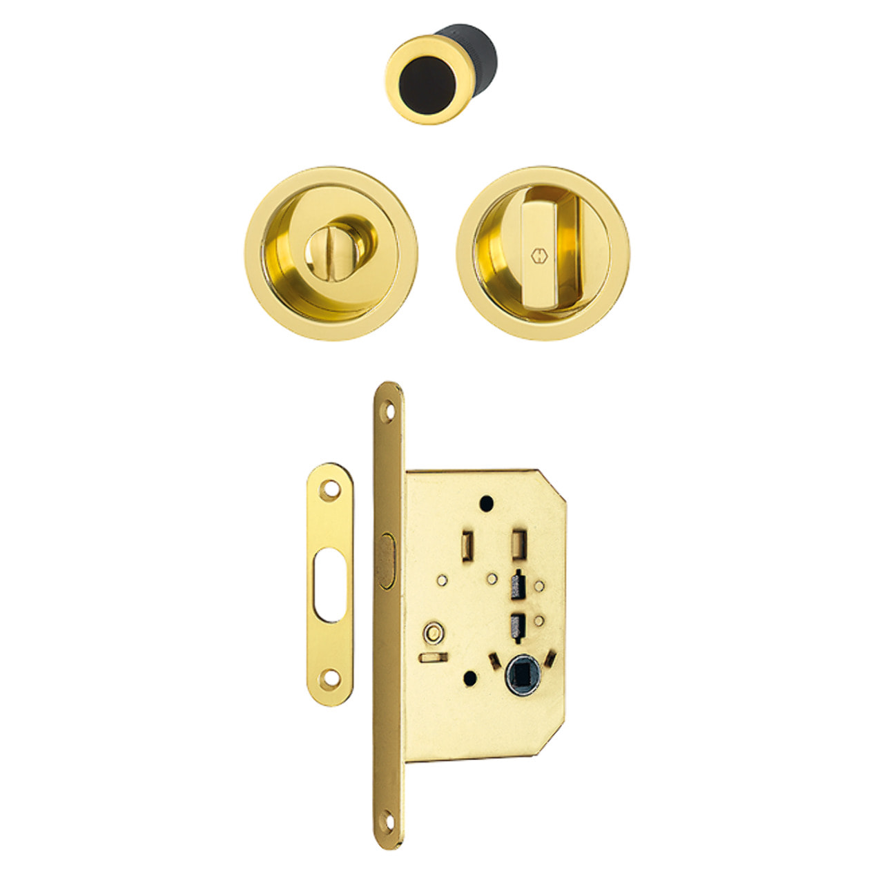 Set 1 aluminium pour porte coulissante 4920 F271 ronde aspect doré brillant, aveugle sans gâche, cuvette + doigt - HOPPE - 3948024