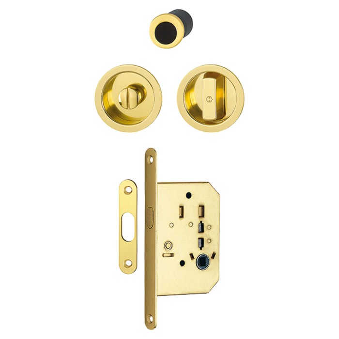 Set 1 aluminium pour porte coulissante 4920 F271 ronde aspect doré brillant, aveugle sans gâche, cuvette + doigt - HOPPE - 3948024